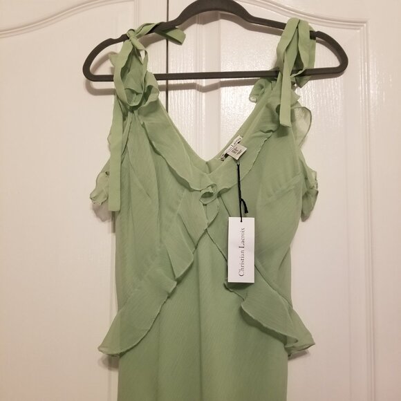 NWT Christian Lacroix Pastel Light Green Maxi Long Dress Ruffles Chiffon Medium - Picture 3 of 16